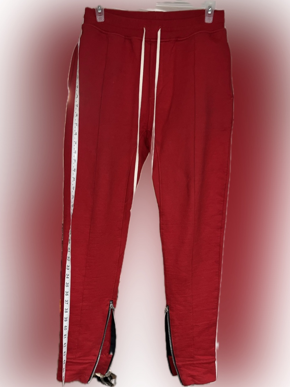 Fear of God men’s heavy cotton Red Jogger Pants w/ White Drawstring worn 2x nwot